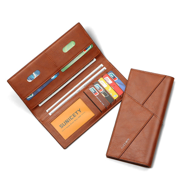 New Multi-Function Anti-Theft Brush Soft Leather Clip Long Ultra-Thin Splicing Two Fold Men's Wallet