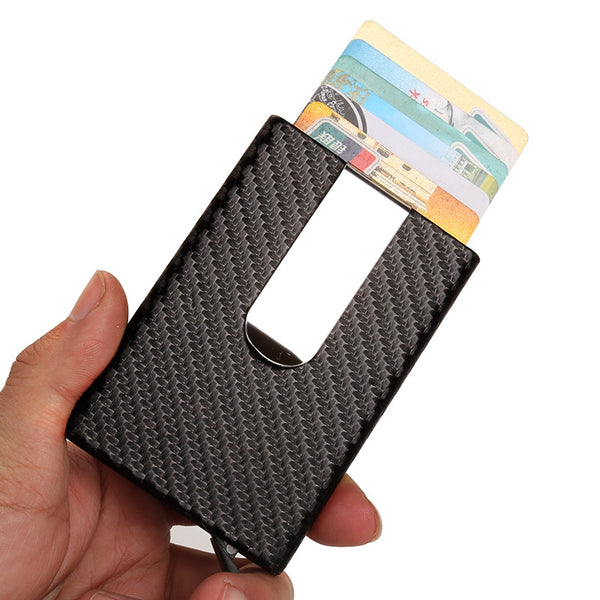 New Buisness Card Holder Carbon Fiber ID Metal Credit Card Wallet Automatic Card Case Designer Aluminum RFID Wallet Cardholder