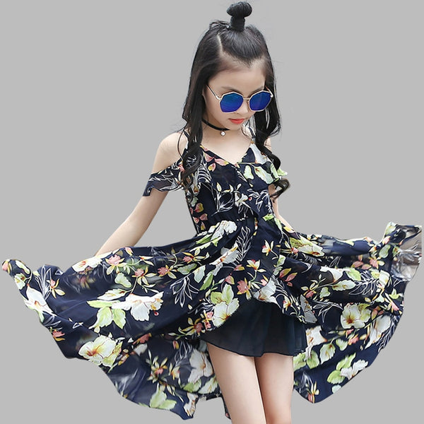 Girls Dress Bohemia Style Dresses Girls Sleeveless Floral Dress For Adolescents 8 10 12 Big Kids Girls Clothes freeshipping - Etreasurs