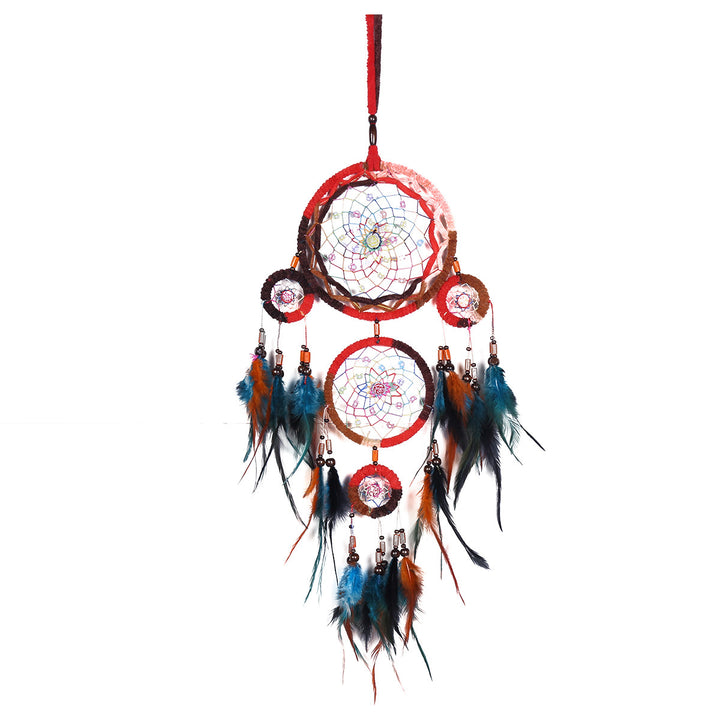 Five Ring Dream Catcher Feather Pendant Handicraft Making Wind Chimes Creative Gifts Home Wall Decoration freeshipping - Etreasurs