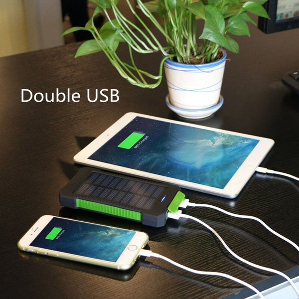 For Smartphone with LED Light Solar Power Bank Waterproof 20000mAh Charger 2 USB Ports External Charger Powerbank freeshipping - Etreasurs