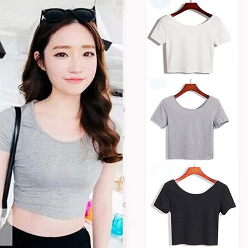 Women's Sexy Casual Solid Short Sleeve Crop Top Slim Fit Bare Midriff T-Shirt freeshipping - Etreasurs