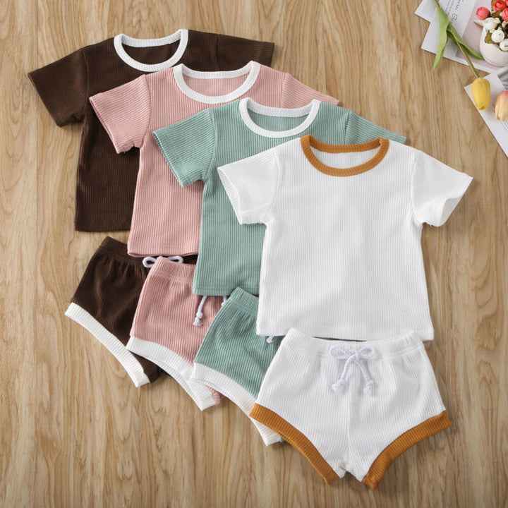 Baby Summer Clothing Infant Baby Girl Boy Clothes Short Sleeve Tops T-shirt+Shorts Pants Ribbed Solid Outfits 0-3T freeshipping - Etreasurs