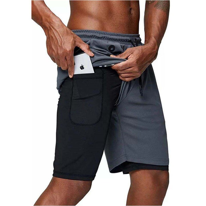 Men's music shorts 2 in 1 running shorts security pockets shorts quick drying sports shorts built-in pockets hip zipper pockets freeshipping - Etreasurs