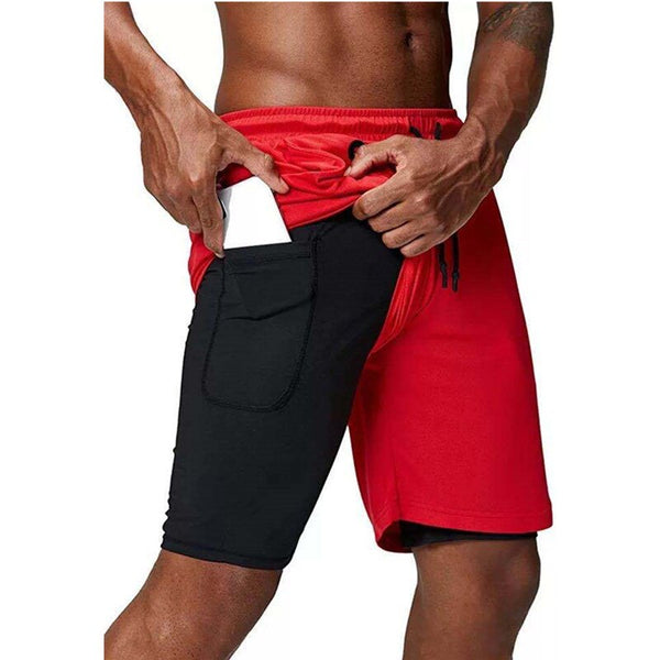 Men's music shorts 2 in 1 running shorts security pockets shorts quick drying sports shorts built-in pockets hip zipper pockets freeshipping - Etreasurs