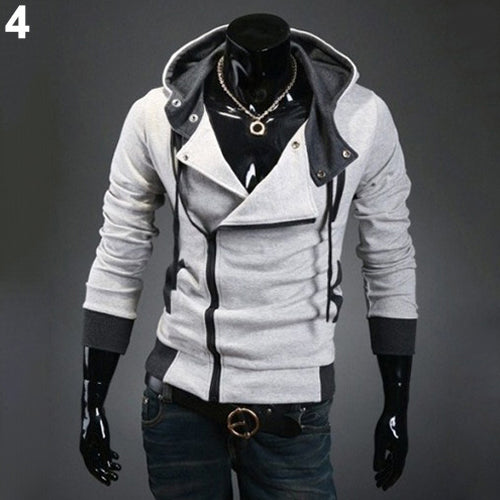 Men Fashion Side Zip Long Sleeve Jacket Sweatshirt Cool Slim Fit Outwear Hooded Hoodie freeshipping - Etreasurs