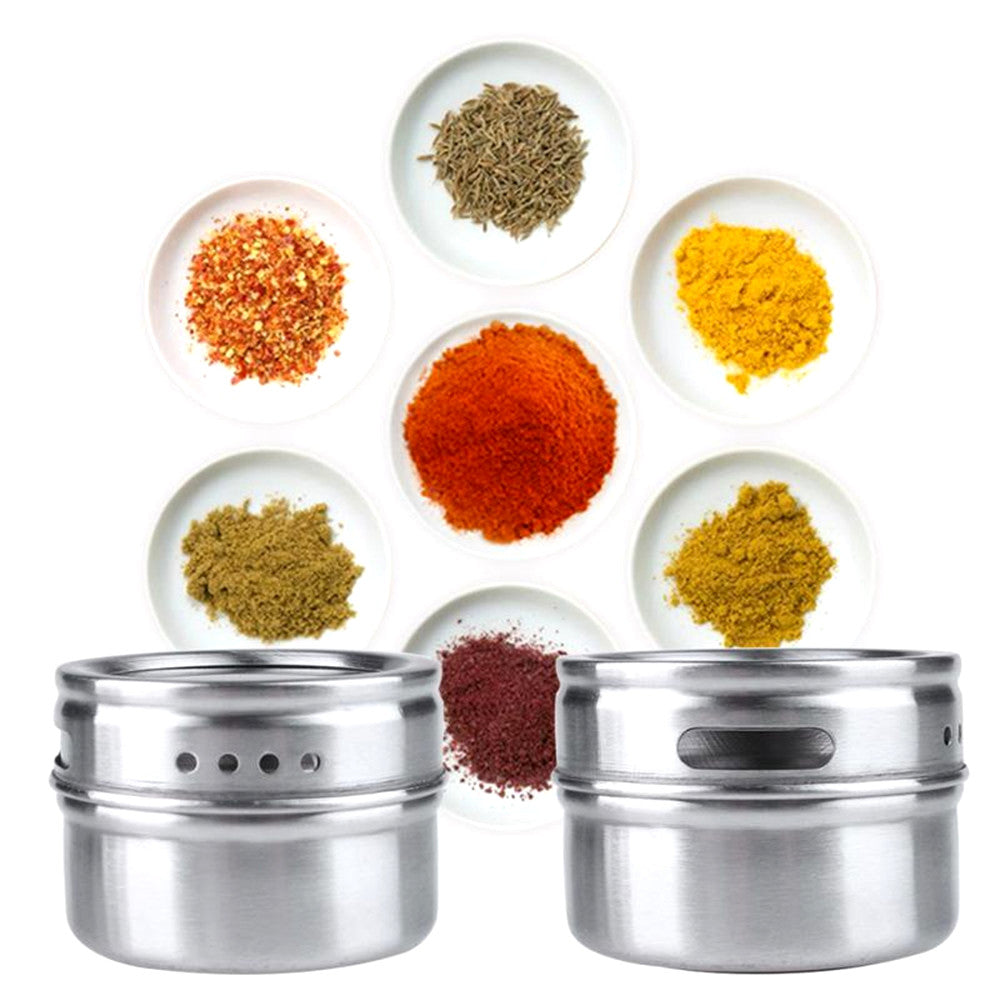 6pcs Stainless Steel Magnetic Spice Jars Seasonings Containers Flavor Condiments Storage Box With Holder Rack freeshipping - Etreasurs