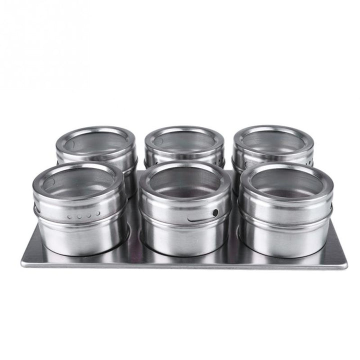 6pcs Stainless Steel Magnetic Spice Jars Seasonings Containers Flavor Condiments Storage Box With Holder Rack freeshipping - Etreasurs