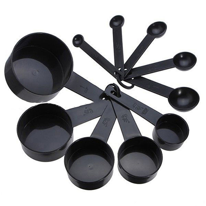 10 Pcs/Set Black Plastic Measuring Spoon Cooking Scoop Kitchen Coffee Baking Cup freeshipping - Etreasurs