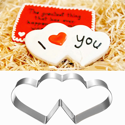 Stainless Steel Double Heart Valentine's Day Cookie Biscuit Pastry Cutter Mold freeshipping - Etreasurs