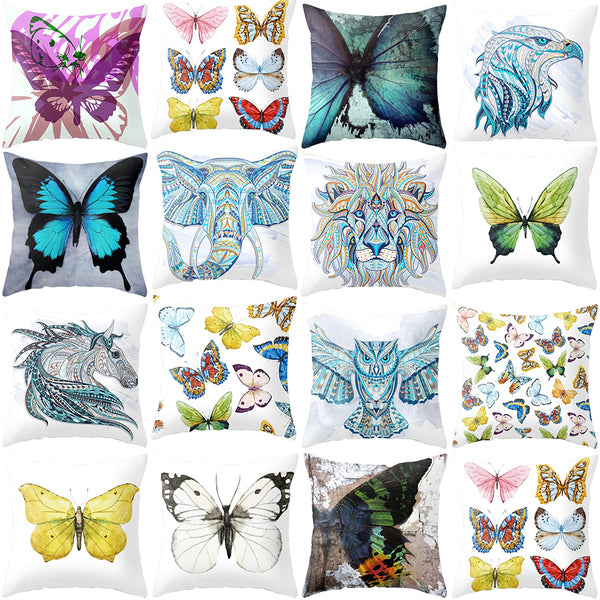 Coloured Drawing Butterfly Elephant Office Decorative Cushion Cover Pillow Cases freeshipping - Etreasurs