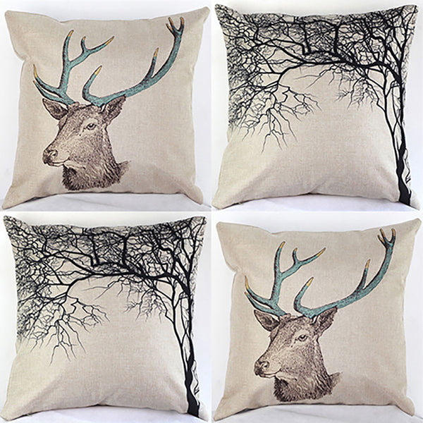 Retro Vintage Stag Tree Deer Print Linen Throw Pillow Case Cushion Cover Decor freeshipping - Etreasurs