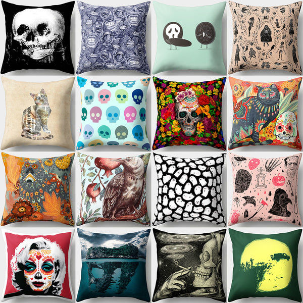 Halloween Skull Pillow Case Cushion Cover Square Pillowcase for Pub Home Decor freeshipping - Etreasurs