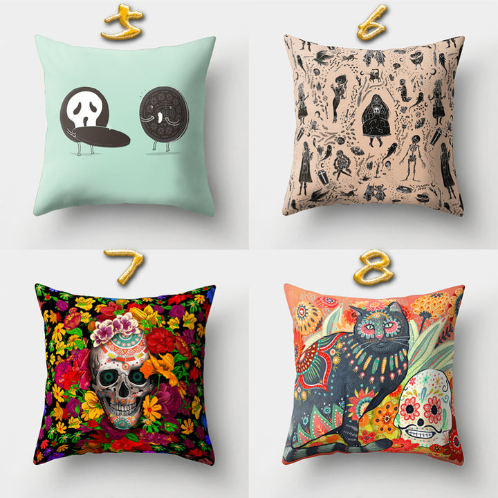 Halloween Skull Pillow Case Cushion Cover Square Pillowcase for Pub Home Decor freeshipping - Etreasurs