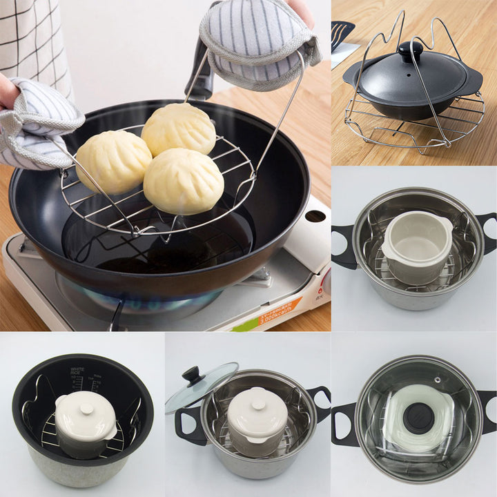Stainless Steel Round Pot Steamer Rack Stand with Handles Home Kitchen Cookware freeshipping - Etreasurs