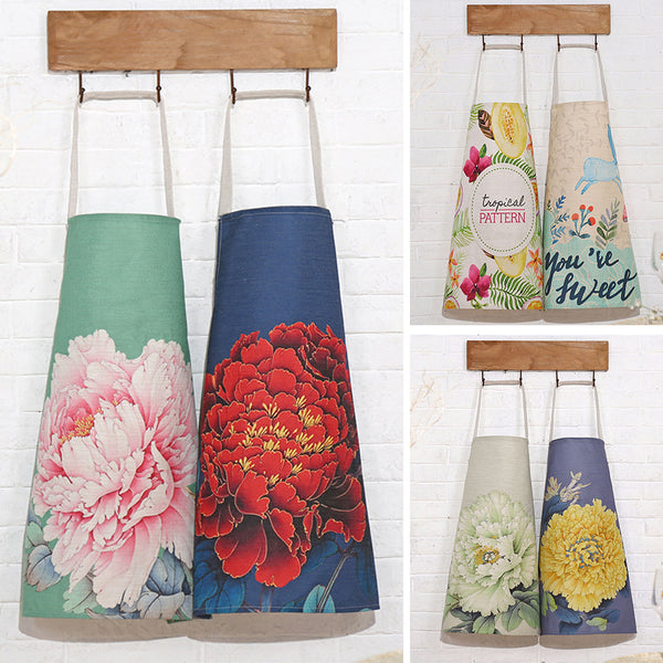 Fashion Unisex Household Cooking Kitchen Apron Peony Flower Letter Cook Wear freeshipping - Etreasurs