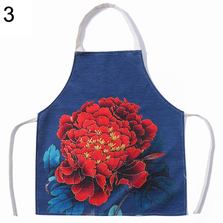 Fashion Unisex Household Cooking Kitchen Apron Peony Flower Letter Cook Wear freeshipping - Etreasurs