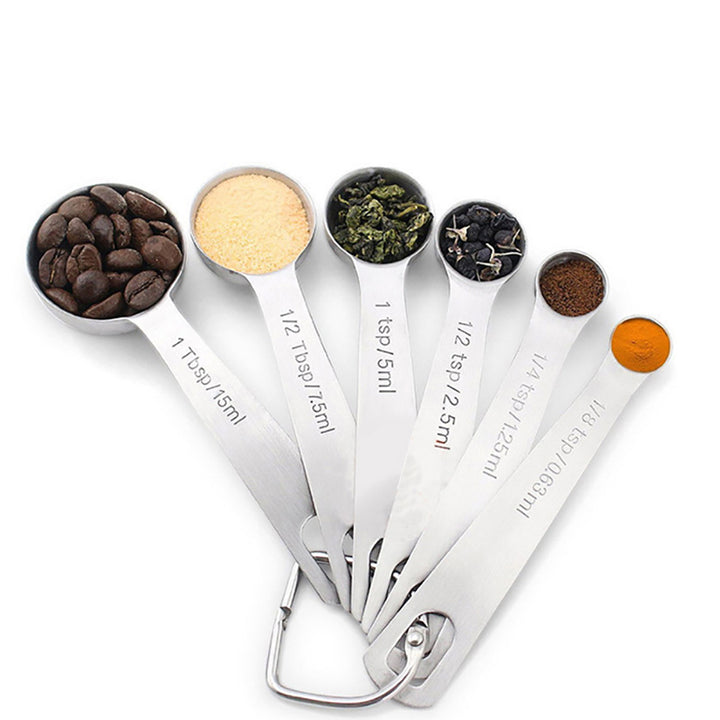 6Pcs/Set Stainless Steel Seasoning Measuring Spoon Round Cup Kitchen Baking Tool freeshipping - Etreasurs