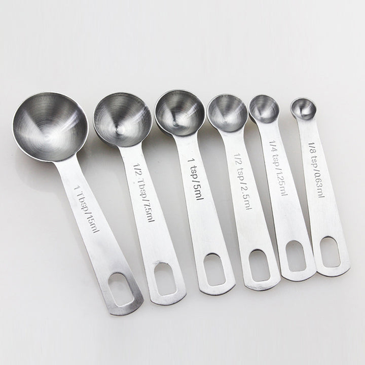 6Pcs/Set Stainless Steel Seasoning Measuring Spoon Round Cup Kitchen Baking Tool freeshipping - Etreasurs