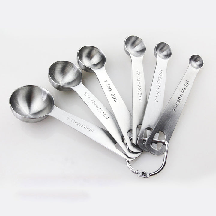 6Pcs/Set Stainless Steel Seasoning Measuring Spoon Round Cup Kitchen Baking Tool freeshipping - Etreasurs