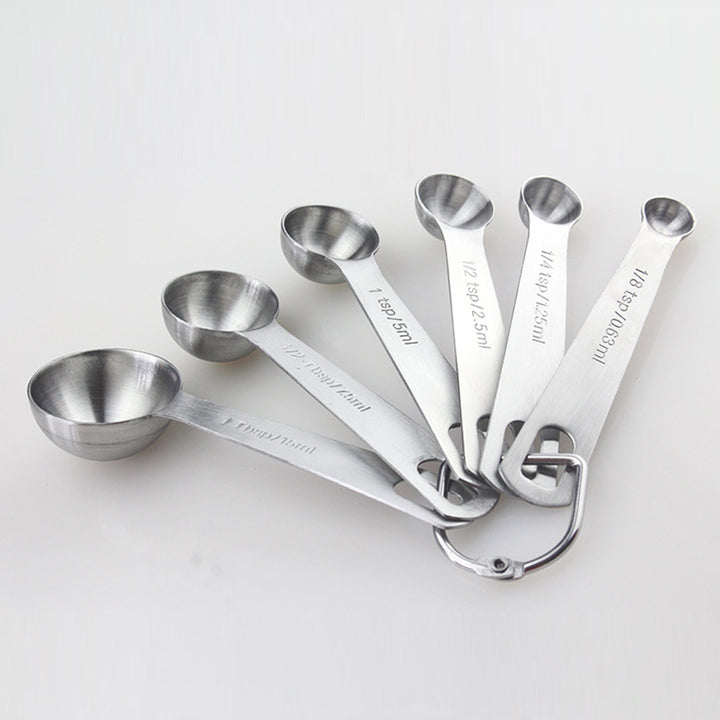 6Pcs/Set Stainless Steel Seasoning Measuring Spoon Round Cup Kitchen Baking Tool freeshipping - Etreasurs