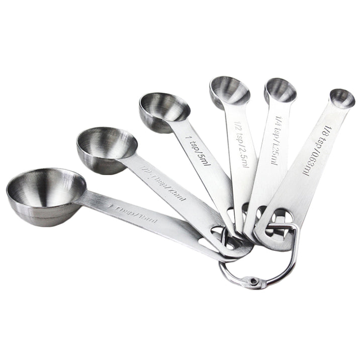 6Pcs/Set Stainless Steel Seasoning Measuring Spoon Round Cup Kitchen Baking Tool freeshipping - Etreasurs