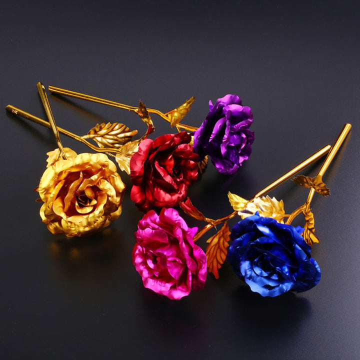 Golden-Color Foil Artificial Rose Flower Long Stem Valentine's Day Lovers Gift freeshipping - Etreasurs