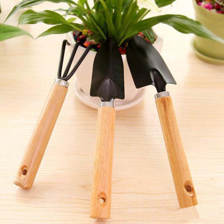 3Pcs Mini Plant Garden Gardening Tools Set with Wooden Handle Rake Shovel freeshipping - Etreasurs