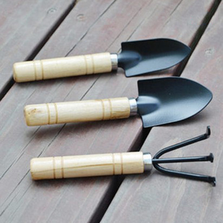 3Pcs Mini Plant Garden Gardening Tools Set with Wooden Handle Rake Shovel freeshipping - Etreasurs