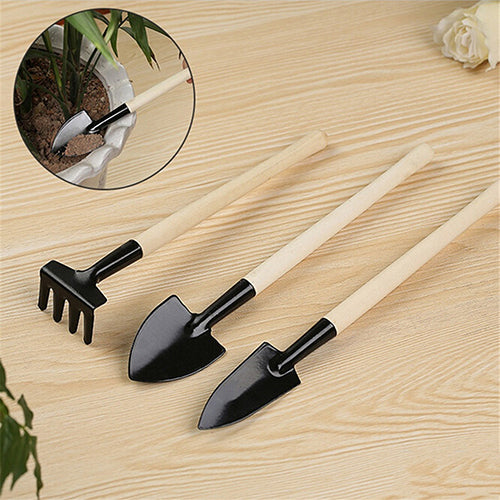 Mini Plant Garden Tools Wooden Handle Gardening Shovel Rake Spade 3 Pcs Set freeshipping - Etreasurs