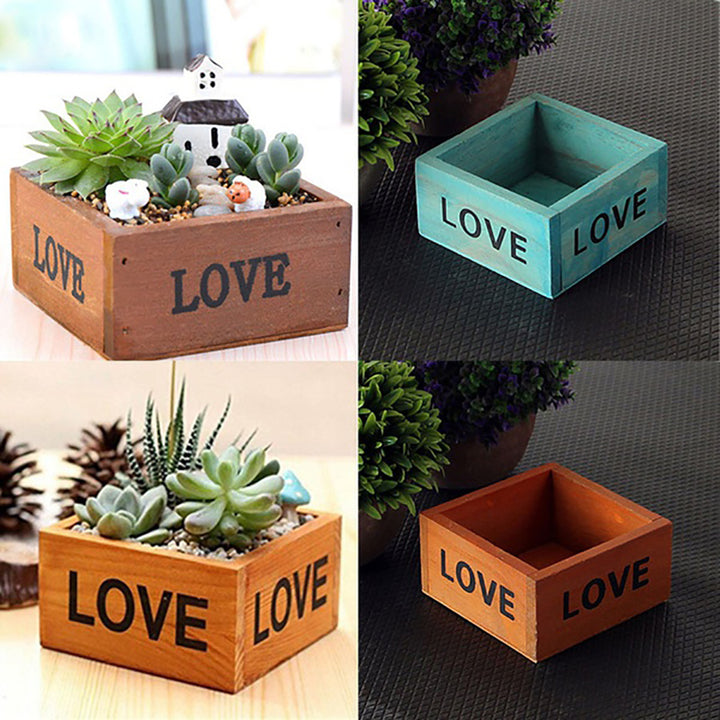 Cute Love Letter Printed Wooden Box Container Succulent Planting Pot Photo Prop freeshipping - Etreasurs