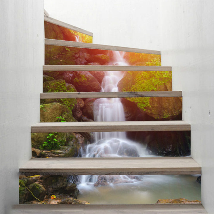 6Pcs 3D Waterproof DIY Forest Waterfall Stairs Staircase Stickers Home Decor freeshipping - Etreasurs