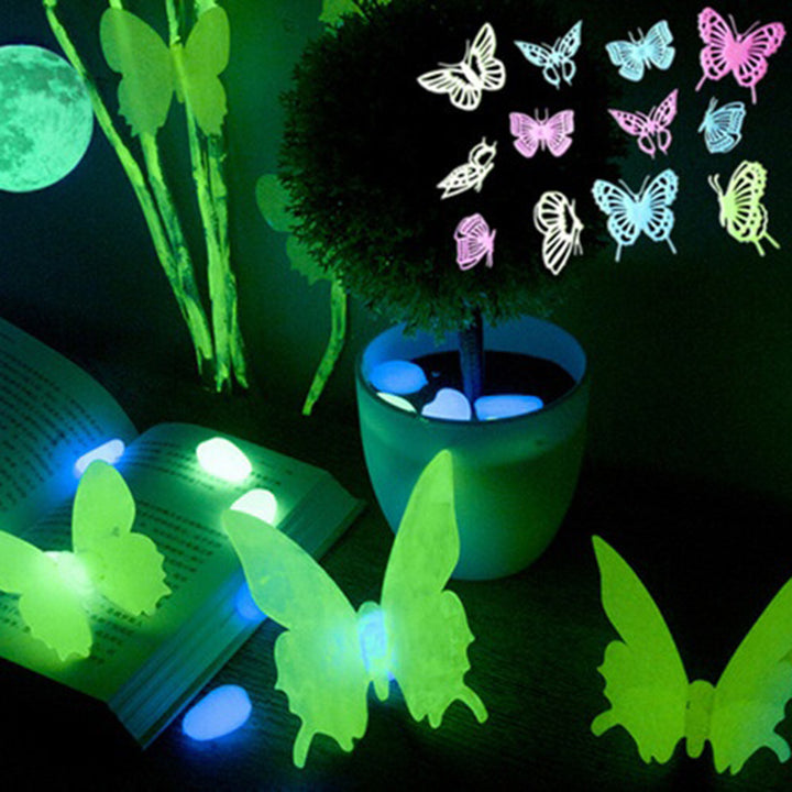 12Pcs Luminous Glow Hollow Out Butterfly Decals Home Decor Wall Stickers freeshipping - Etreasurs