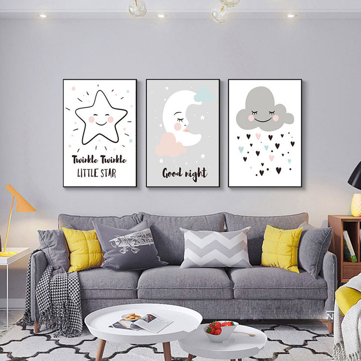 Cartoon Moon Star Cloud Poster Wall Art Picture Canvas Painting Kids Room Decor freeshipping - Etreasurs