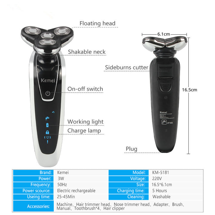 4 In 1 3D Floating Rechargeable Electric Shaver 4 Blades Washable Electric Shaving Razors Multifunction Face Care freeshipping - Etreasurs