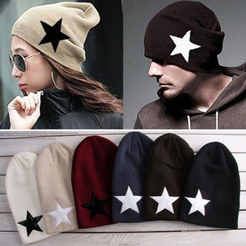 Cool Unisex Women Men Pentacle Star Warm Hip-Hop Knit Cap Ski Skull Beanie Hat freeshipping - Etreasurs