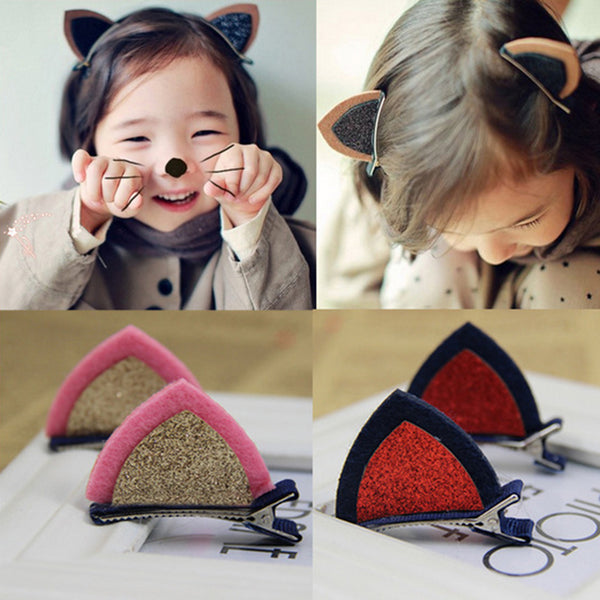 1 Pair Cute Cat Ear Sequins Hair Clips Kids Hairpin Children Head Ornament freeshipping - Etreasurs