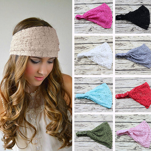 Women Fashion Bandanas Turban Lace Hollow Pattern Hair Band Wide Headband freeshipping - Etreasurs