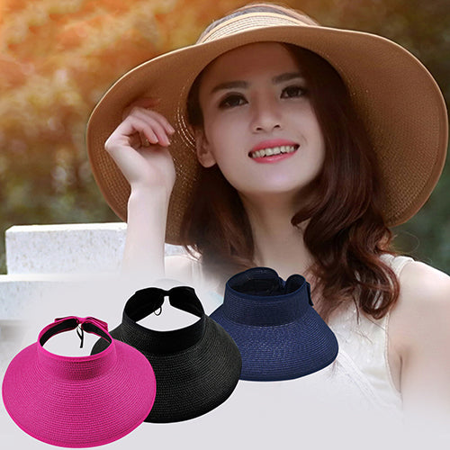 Girl Lady Beach Sun Visor Foldable Roll Up Fashion Wide Brim Straw Hat Cap freeshipping - Etreasurs