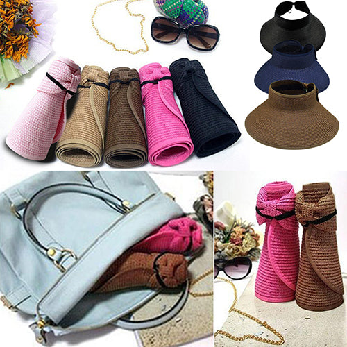 Girl Lady Beach Sun Visor Foldable Roll Up Fashion Wide Brim Straw Hat Cap freeshipping - Etreasurs
