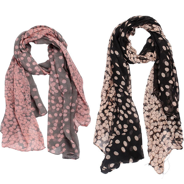 Fashion Women Bicolor Long Spots Scarf Wraps Shawl Stole Soft Voile Scarves freeshipping - Etreasurs