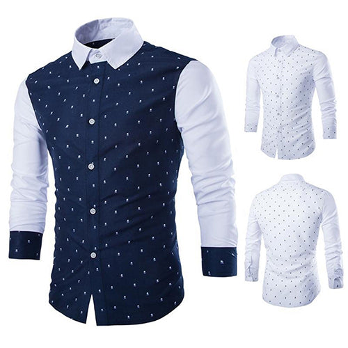 Men's Fashion Skull Prints Long Sleeve Casual Patchwork Button Down Dress Shirt freeshipping - Etreasurs