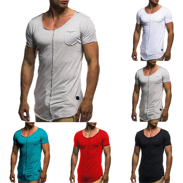 Casual Men Summer Cotton Tee Solid Color Round Neck Short Sleeve T-shirt Top freeshipping - Etreasurs