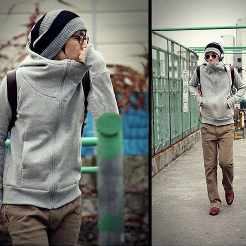 Cool Men Winter Warm Solid Color Gloves Sleeve Hooded Sweatshirt Outwear Jacket freeshipping - Etreasurs