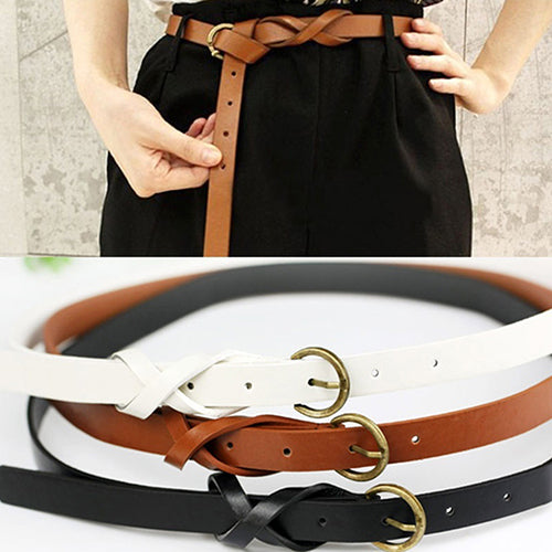 Women's Vintage Simple Thin Waist Belt Metal Buckle Skinny Faux Leather Belt freeshipping - Etreasurs