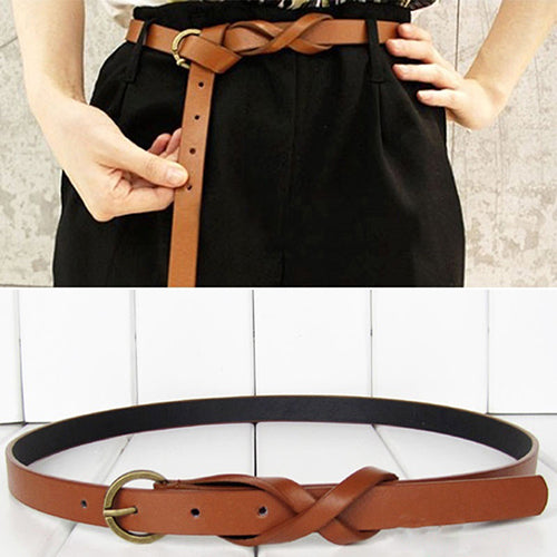 Women's Vintage Simple Thin Waist Belt Metal Buckle Skinny Faux Leather Belt freeshipping - Etreasurs