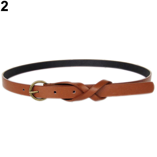 Women's Vintage Simple Thin Waist Belt Metal Buckle Skinny Faux Leather Belt freeshipping - Etreasurs