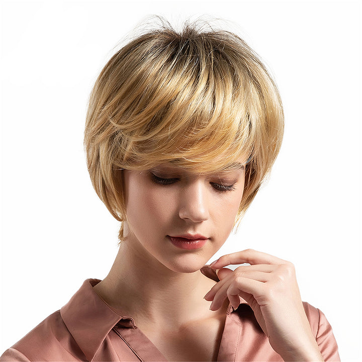 Charming Gradient Color Short Human Hair Wig Women Cosplay Party Hairpiece freeshipping - Etreasurs