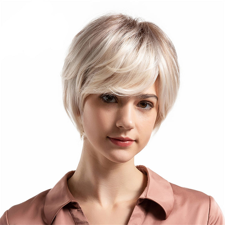 Charming Gradient Color Short Human Hair Wig Women Cosplay Party Hairpiece freeshipping - Etreasurs