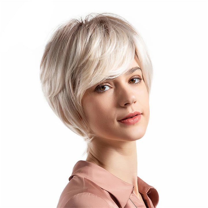 Charming Gradient Color Short Human Hair Wig Women Cosplay Party Hairpiece freeshipping - Etreasurs